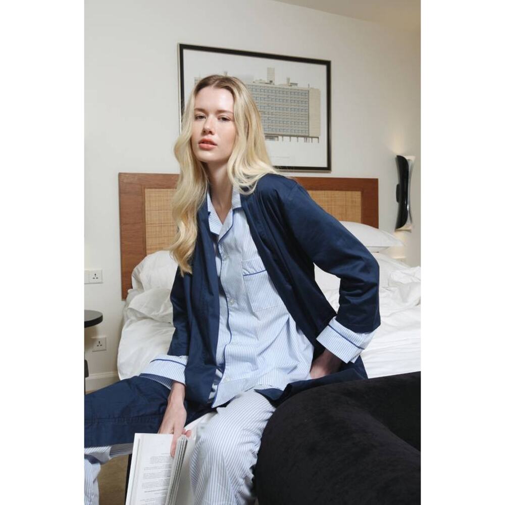 PJ CONFIDENTIAL Zoe NAVY BLUE Cotton Robe L NWT Minimalist Cleangirl HospitalBag - Picture 2 of 4